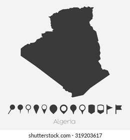 A Map with pointers of the country of Algeria