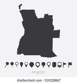 A Map with pointers of the country of Angola