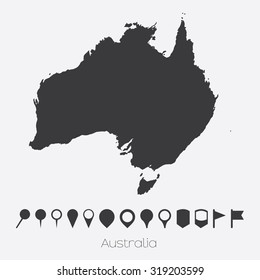 A Map with pointers of the country of Australia