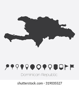 A Map with pointers of the country of Dominican Republic