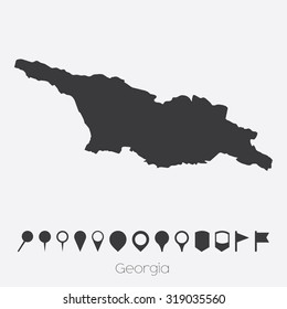A Map with pointers of the country of Georgia