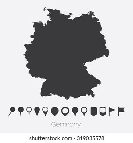 A Map with pointers of the country of Germany