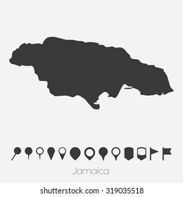 A Map with pointers of the country of Jamaica