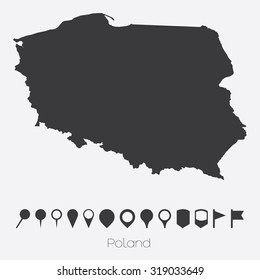 A Map with pointers of the country of Poland