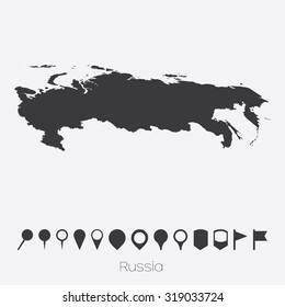 A Map with pointers of the country of Russia