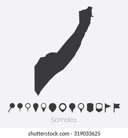 A Map with pointers of the country of Somalia
