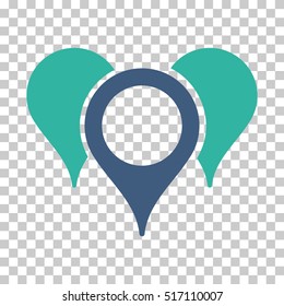 Map Pointers EPS vector icon. Illustration style is flat iconic bicolor cobalt and cyan symbol.
