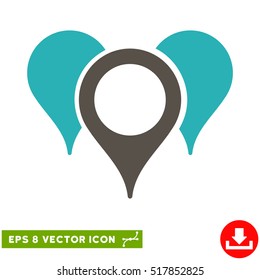 Map Pointers EPS vector icon. Illustration style is flat iconic bicolor grey and cyan symbol on white background.