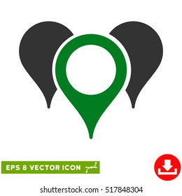 Map Pointers EPS vector pictogram. Illustration style is flat iconic bicolor green and gray symbol on white background.