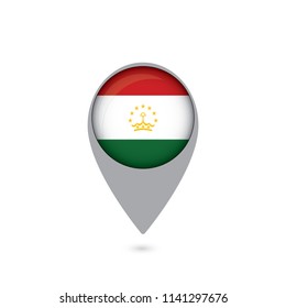 Map pointers with flag and 3D effect on grey background - Tajikistan