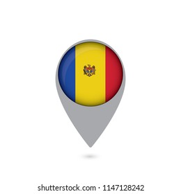 Map pointers with flag and 3D effect on grey background - Moldova
