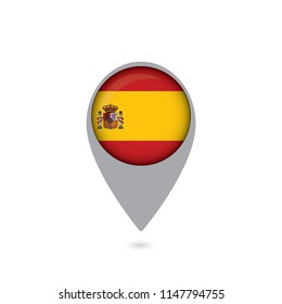 Map pointers with flag and 3D effect on grey background - Spain