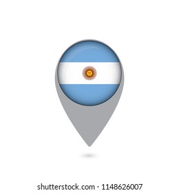 Map pointers with flag and 3D effect on grey background - Argentina