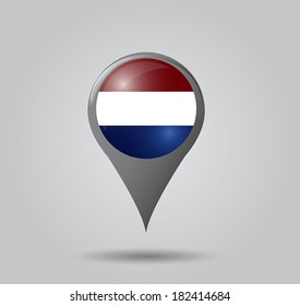 Map pointers with flag and 3D effect on grey background - Netherlands