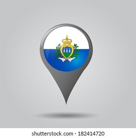 Map pointers with flag and 3D effect on grey background - San Marino