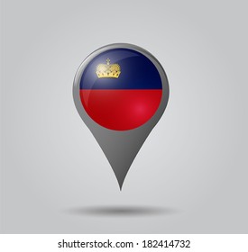 Map pointers with flag and 3D effect on grey background - Liechtenstein