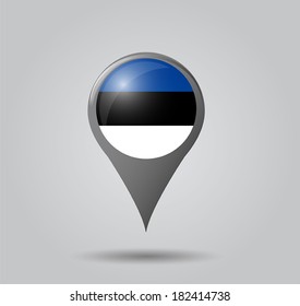 Map pointers with flag and 3D effect on grey background - Estonia