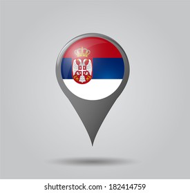Map pointers with flag and 3D effect on grey background - Serbia