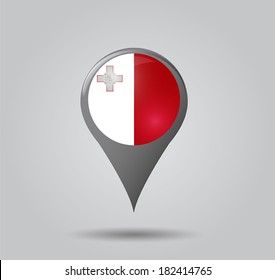 Map pointers with flag and 3D effect on grey background - Malta