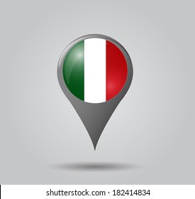 Map pointers with flag and 3D effect on grey background - Italy