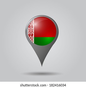 Map pointers with flag and 3D effect on grey background - Belarus