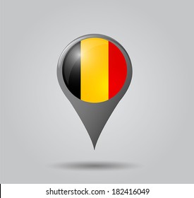 Map pointers with flag and 3D effect on grey background - Belgium