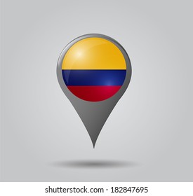Map pointers with flag and 3D effect on grey background - Colombia