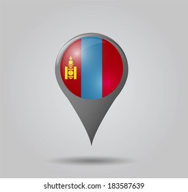 Map pointers with flag and 3D effect on grey background - Mongolia