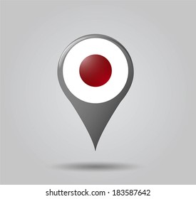 Map Pointers With Flag And 3D Effect On Grey Background - Japan