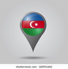Map pointers with flag and 3D effect on grey background - Azerbaijan