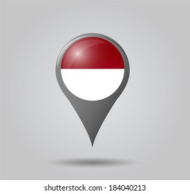 Map pointers with flag and 3D effect on grey background - Indonesia