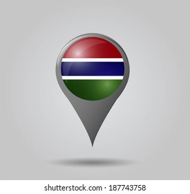 Map pointers with flag and 3D effect on grey background - Gambia 