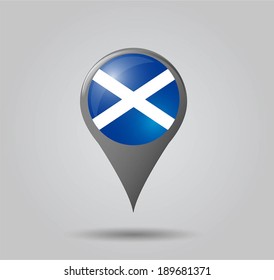 Map pointers with flag and 3D effect on grey background - Scotland