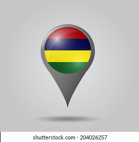 Map pointers with flag and 3D effect on grey background - Mauritius
