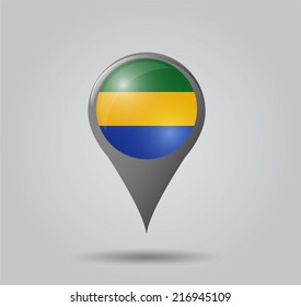 Map pointers with flag and 3D effect on grey background - Gabon