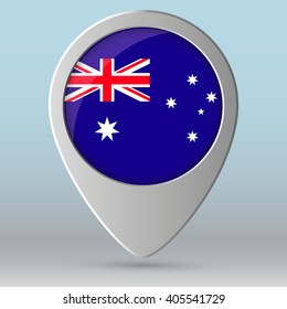 Map pointers with flag and 3D  effect on grey background - Australia