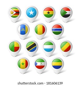 Map pointers with flags. Africa.