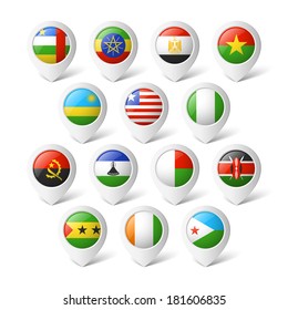 Map pointers with flags. Africa.
