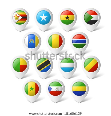 Map pointers with flags. Africa.