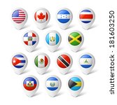 Map pointers with flags. North America.