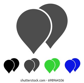 Map Pointers flat vector pictograph. Colored map pointers, gray, black, blue, green pictogram versions. Flat icon style for web design.