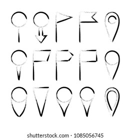 Map pointers hand drawn sketch vector set, navigation pins doodle illustration isolated on white background. Hand drawn map pointers.