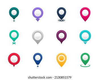 Map pointers icon set. Сollection of colorful location pins. Map pointer GPS location. Vector illustration