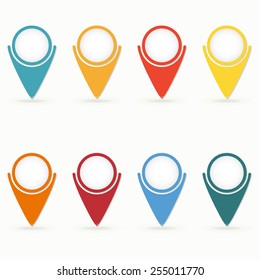 Map pointers icon set isolated on white background. Colorful and bright vector illustration.