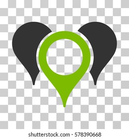 Map Pointers icon. Vector illustration style is flat iconic bicolor symbol, eco green and gray colors, transparent background. Designed for web and software interfaces.