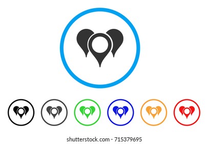 Map Pointers icon. Vector illustration style is a flat iconic map pointers grey rounded symbol inside light blue circle with black, gray, green, blue, red, orange color additional versions.