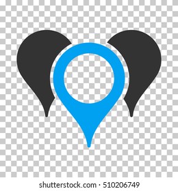 Map Pointers interface toolbar icon. Vector pictograph style is a flat bicolor symbol, blue and gray colors, chess transparent background.
