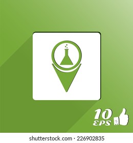 Map pointers with laboratory glass icon. Made in vector