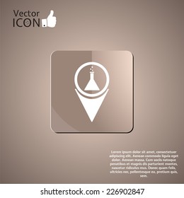 Map pointers with laboratory glass icon. Made in vector