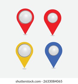 Map pointers, Location mark icons on transparent background location map pin icon. Route location icon red , yellow , blue icon of location and map pins 3d 2d 